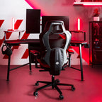 Racing-Style Gaming Chair with Headrest and Lumbar Pillow, Black and Red