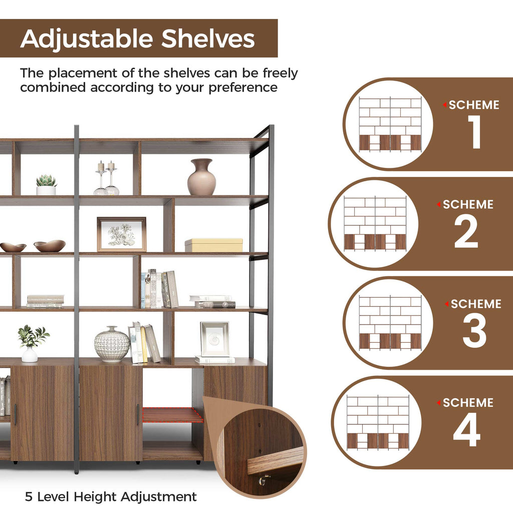 Wood Bookcase Cabinet with Bottom Storage and Adjustable Shelves