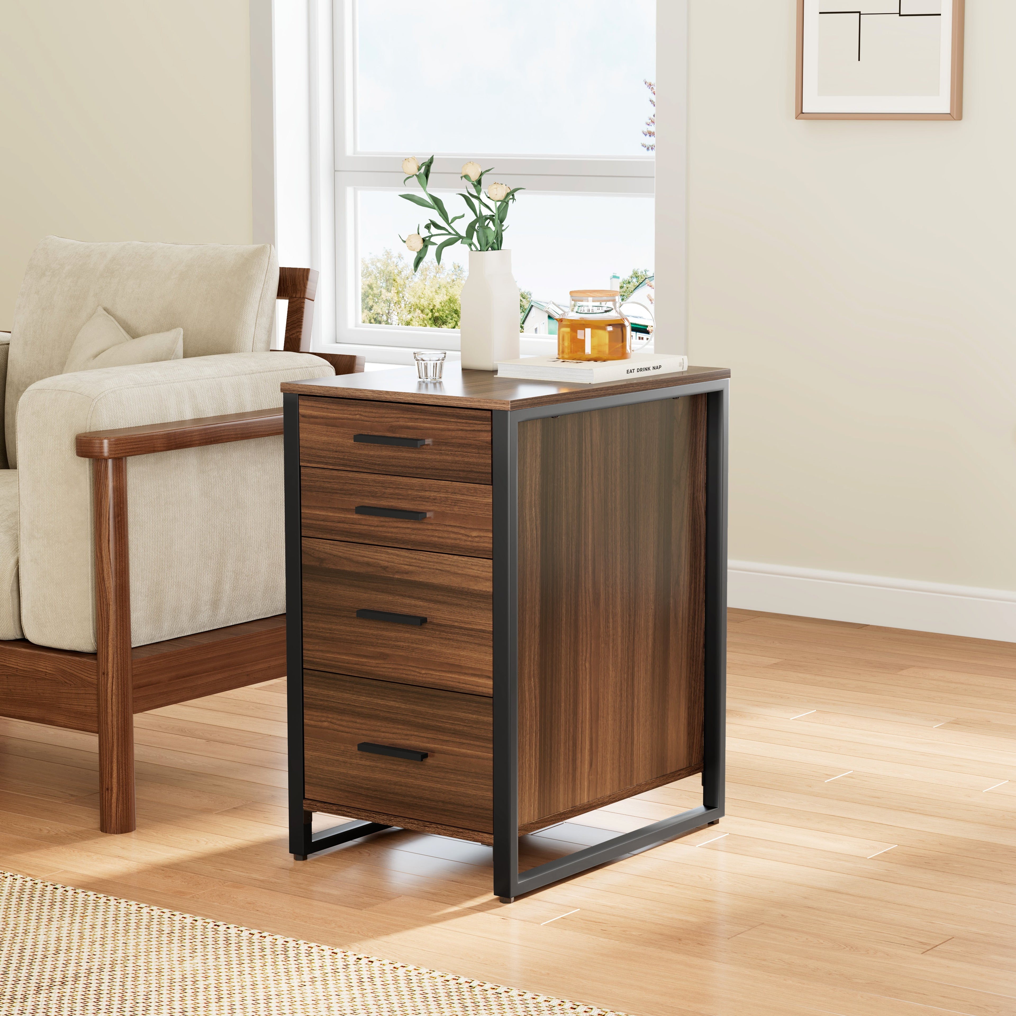 28'' Four-Drawer File Storage Cabinet, Walnut