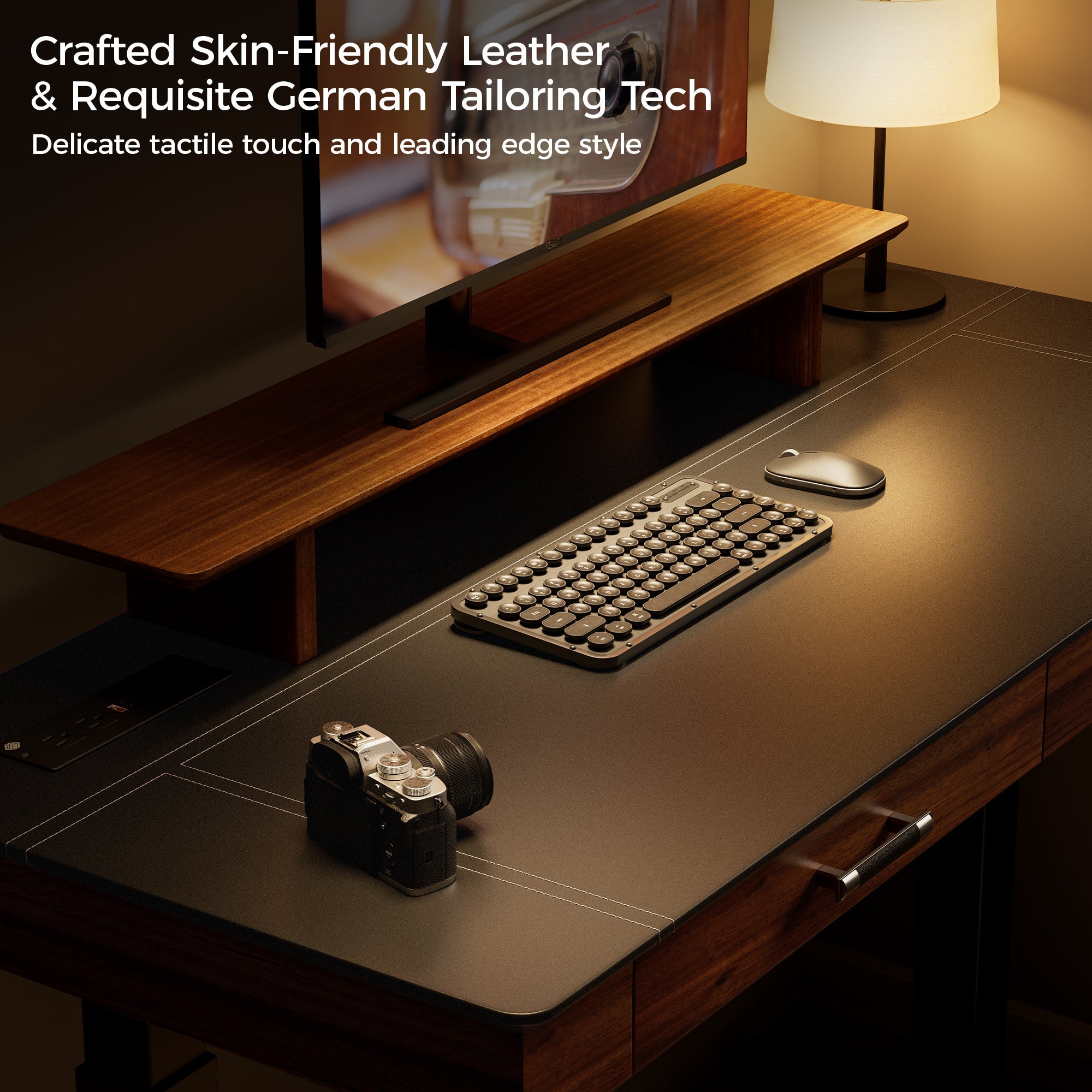 Faux Saddle Leather Adjustable Standing Desk (55x23)