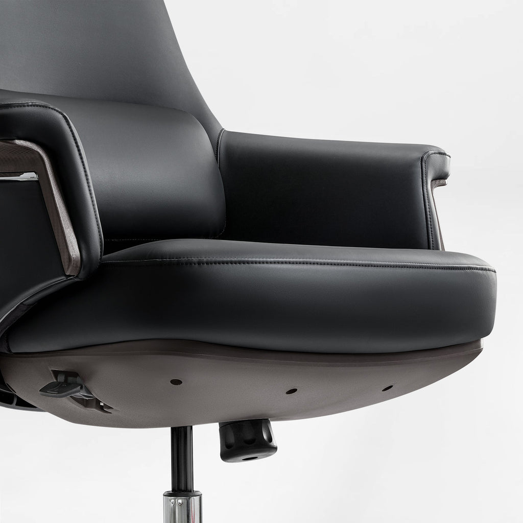 Genuine Leather Executive Office Chair - Leather & Metal Luxury