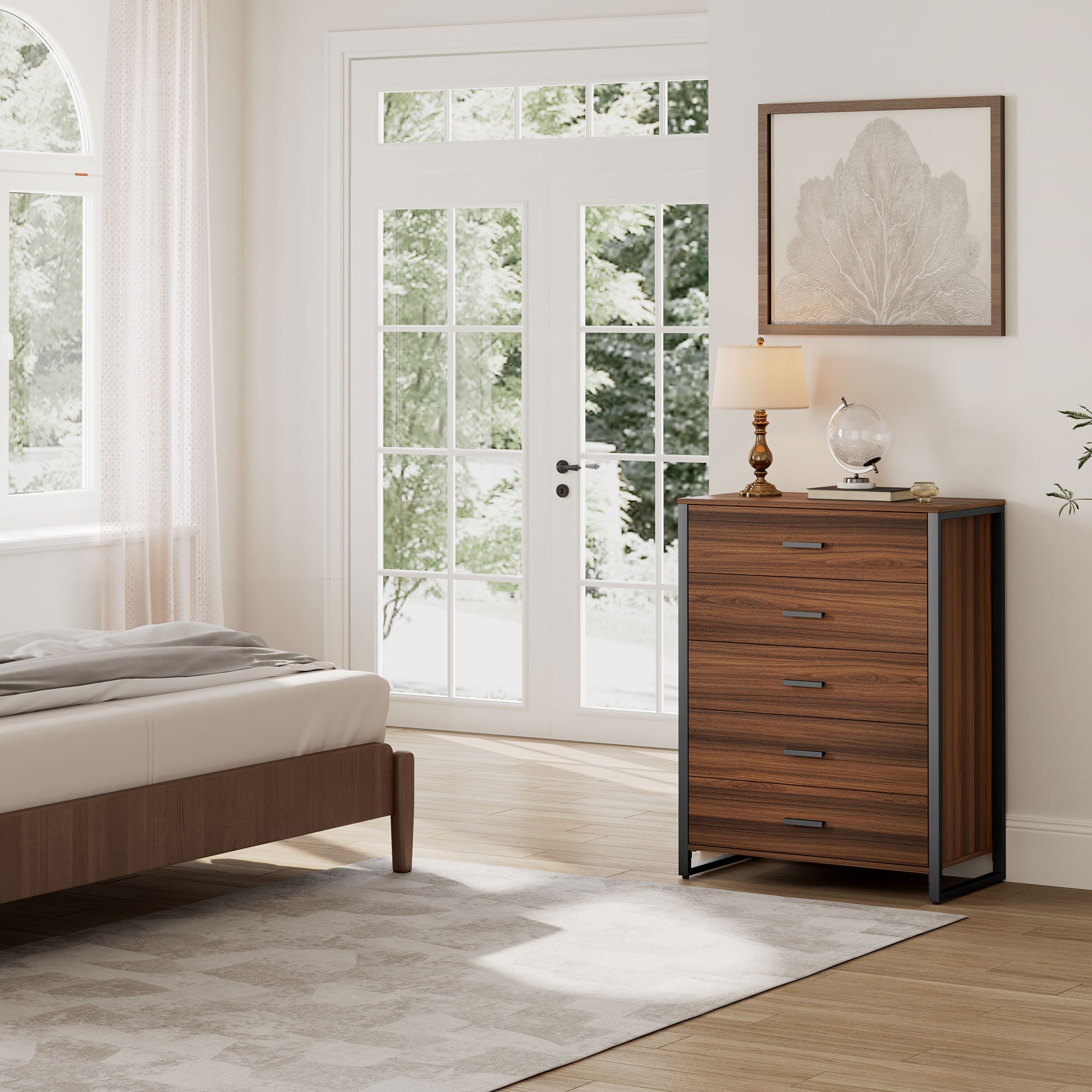 42 Chest 5-Drawers Dresser Accent Cabinet Walnut