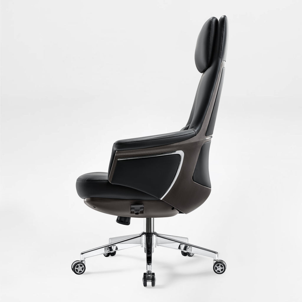 Genuine Leather Executive Office Chair - Leather & Metal Luxury
