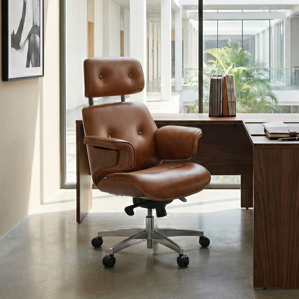 Genuine Leather Executive Office Chair - Classic Ergonomic Design