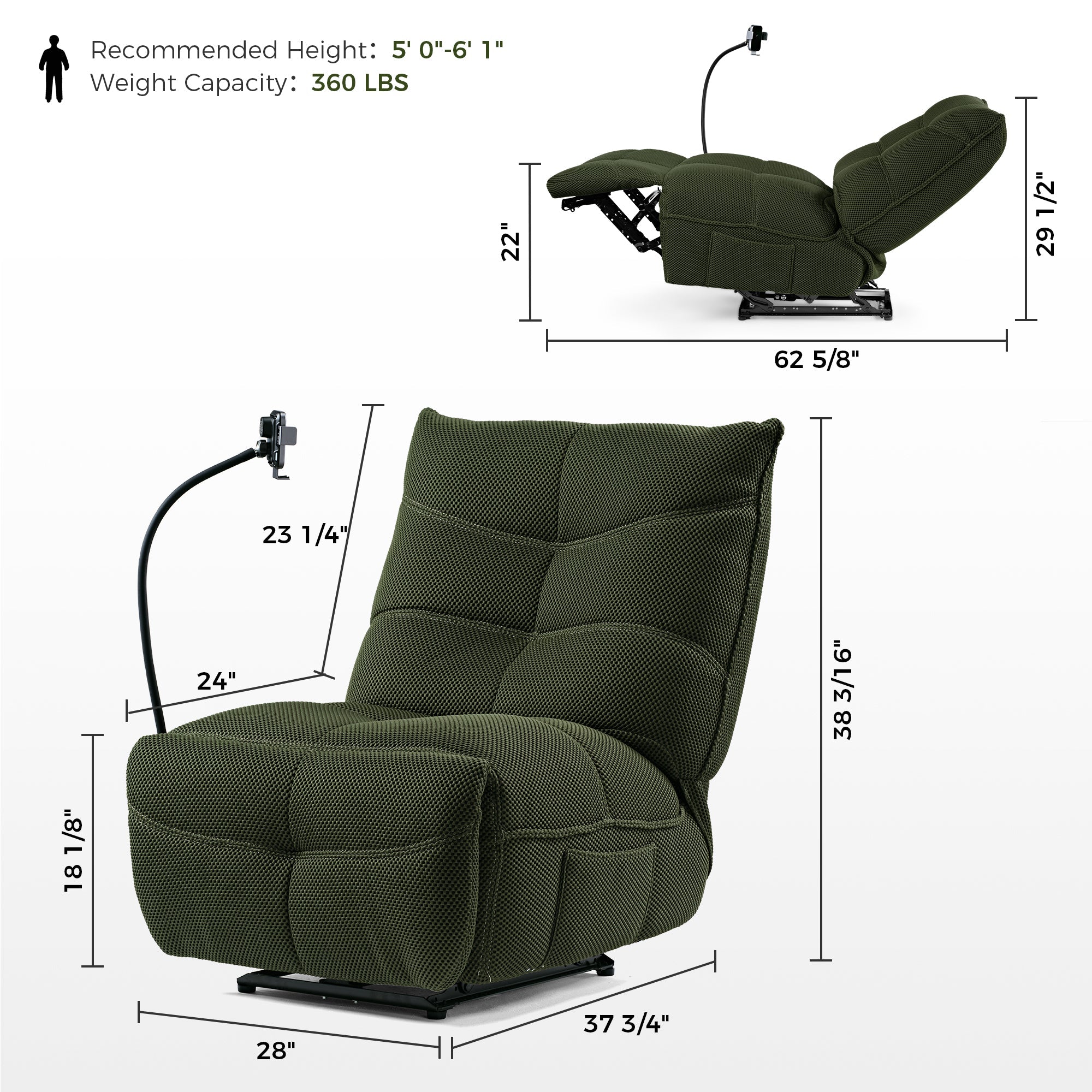 Recliner with Wireless Charging and USB Port