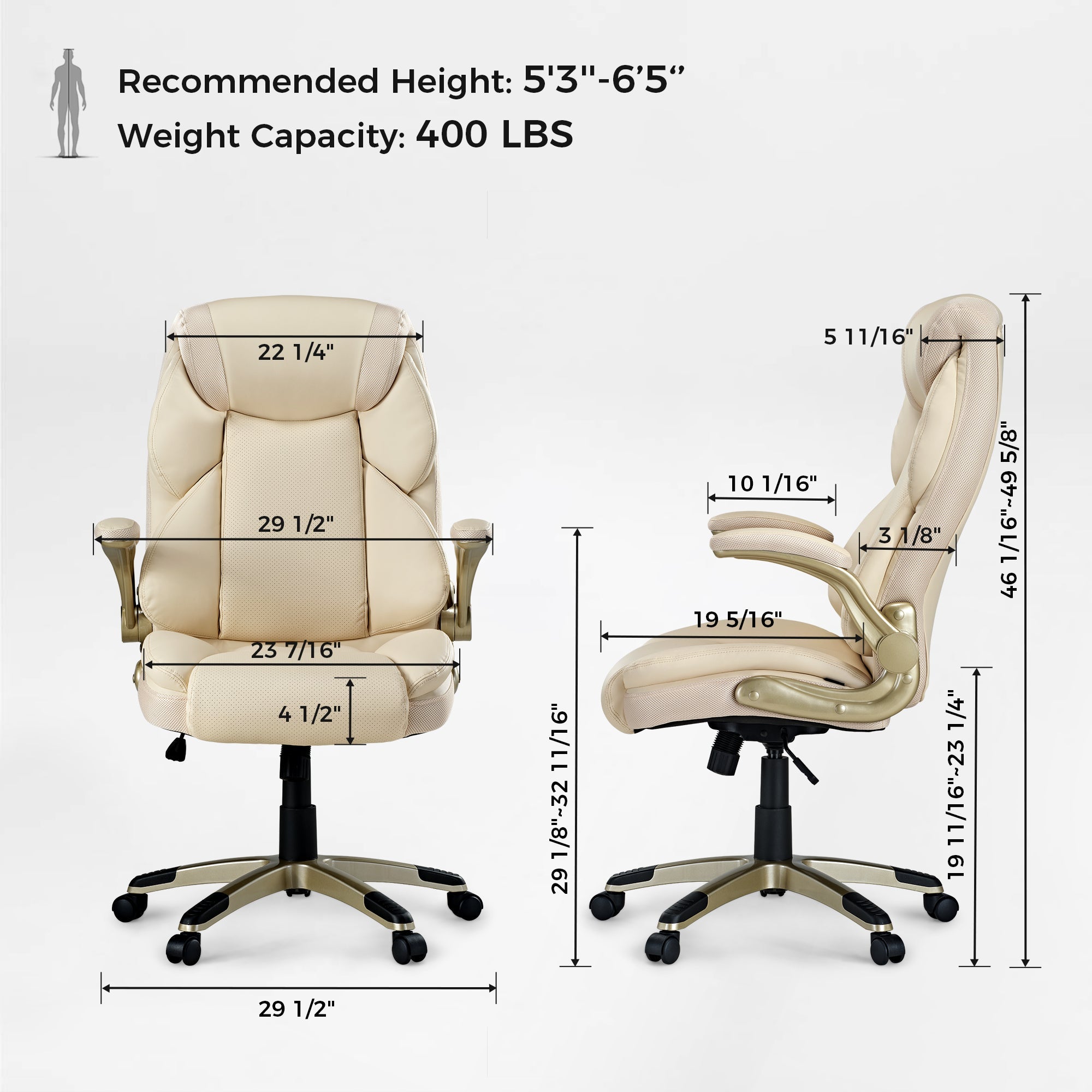 Faux Leather Home Office Chair - Ergonomic Cream