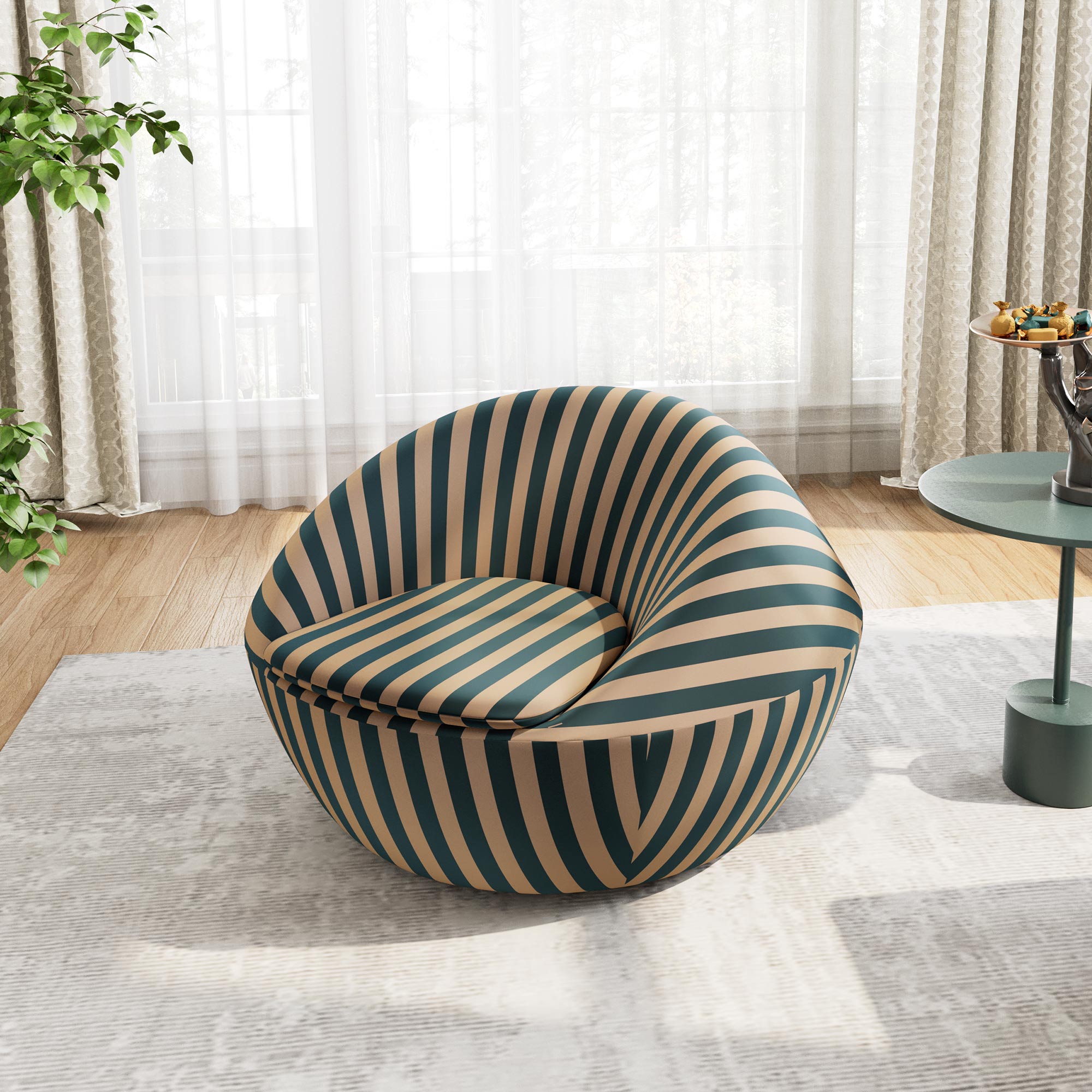Striped Accent Lounge Chair, Red Yellow and Blue Yellow