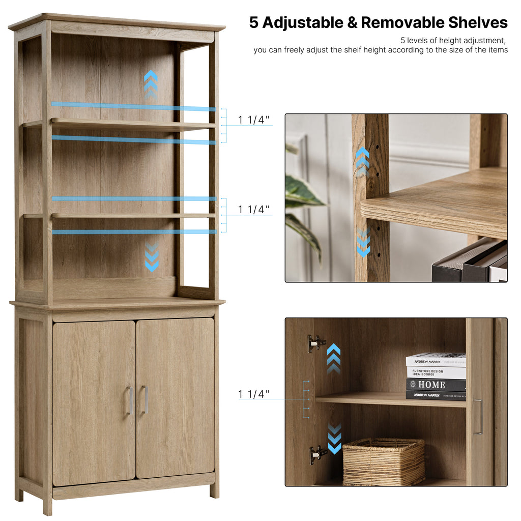 71'' Display Bookshelf with Storage Cabinet, Oak