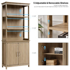 71'' Display Bookshelf with Storage Cabinet, Oak