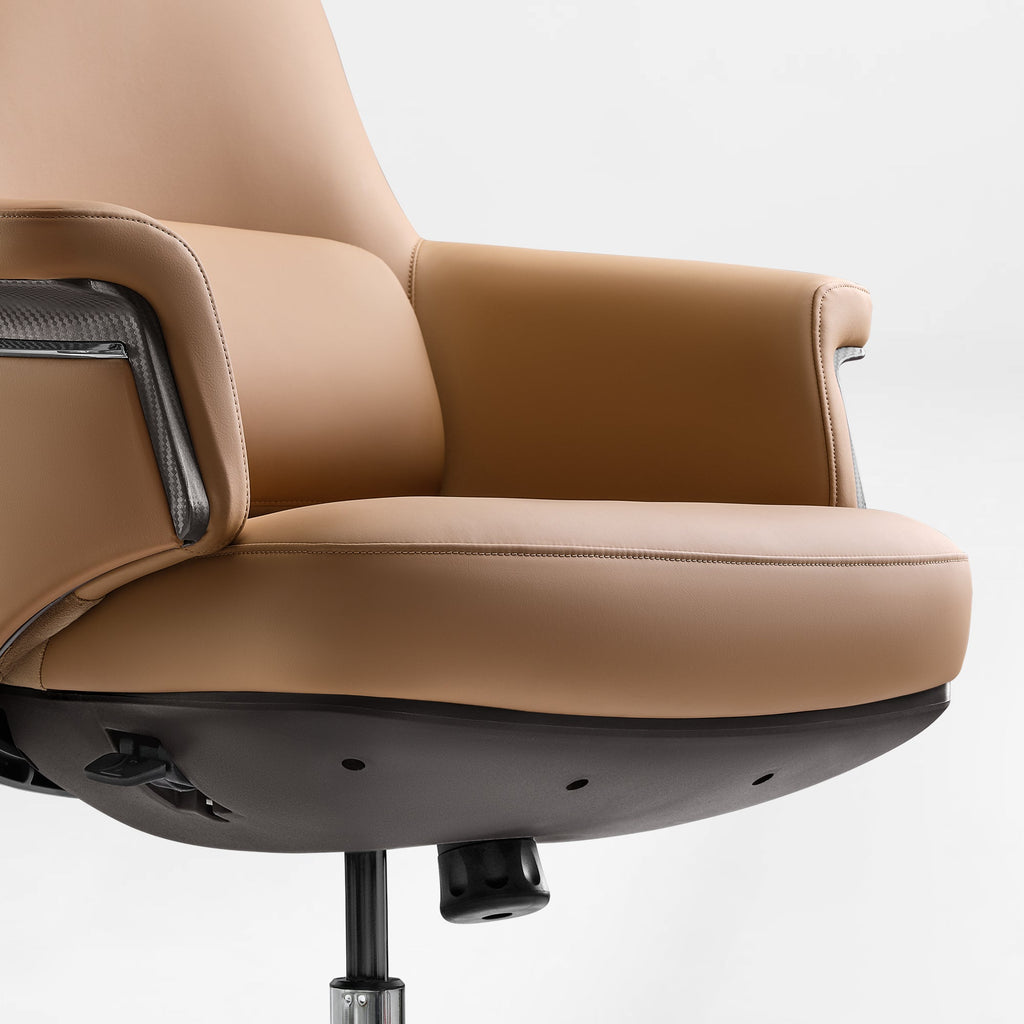 Genuine Leather Executive Office Chair - Leather & Metal Luxury