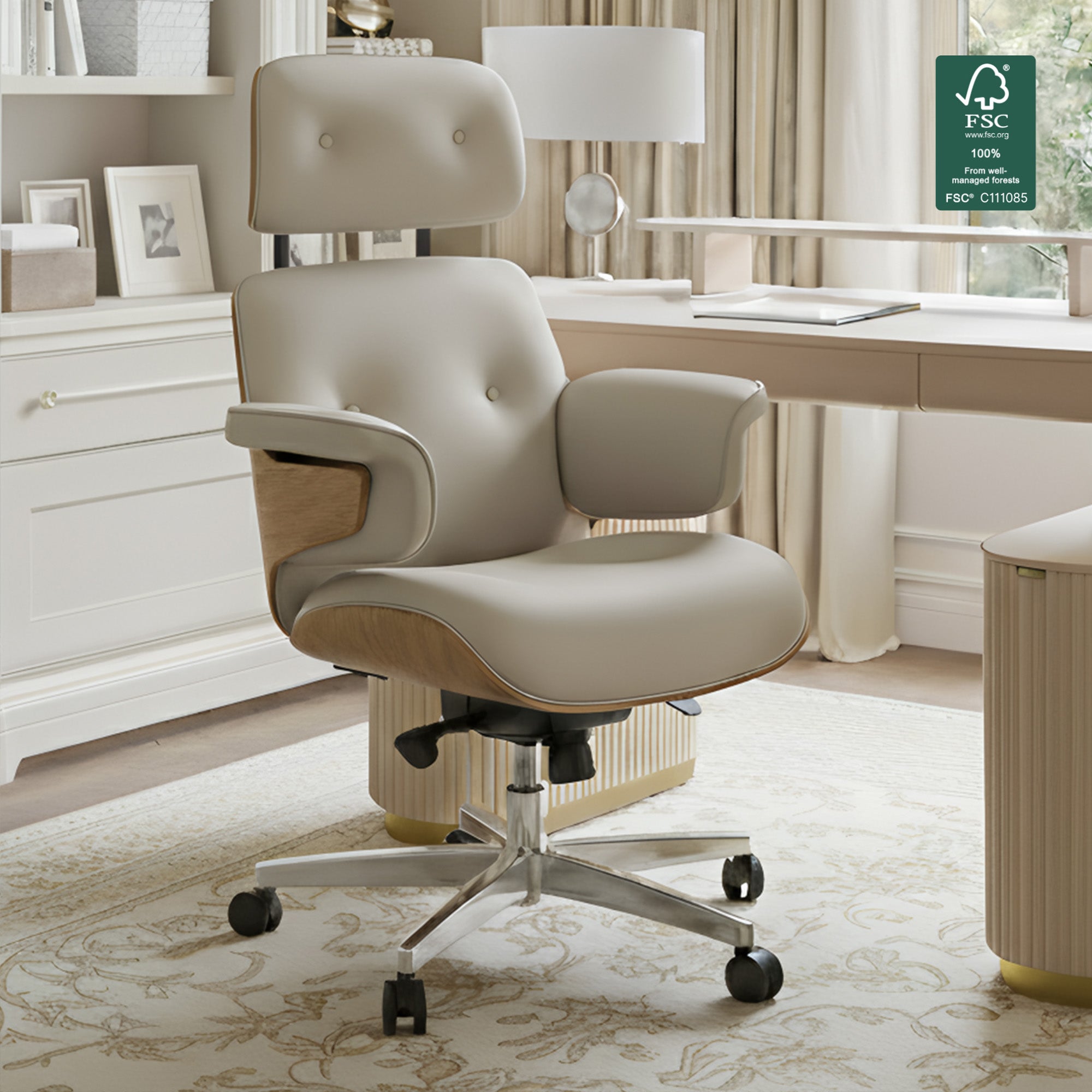 Genuine Leather Executive Office Chair - Classic Ergonomic Design