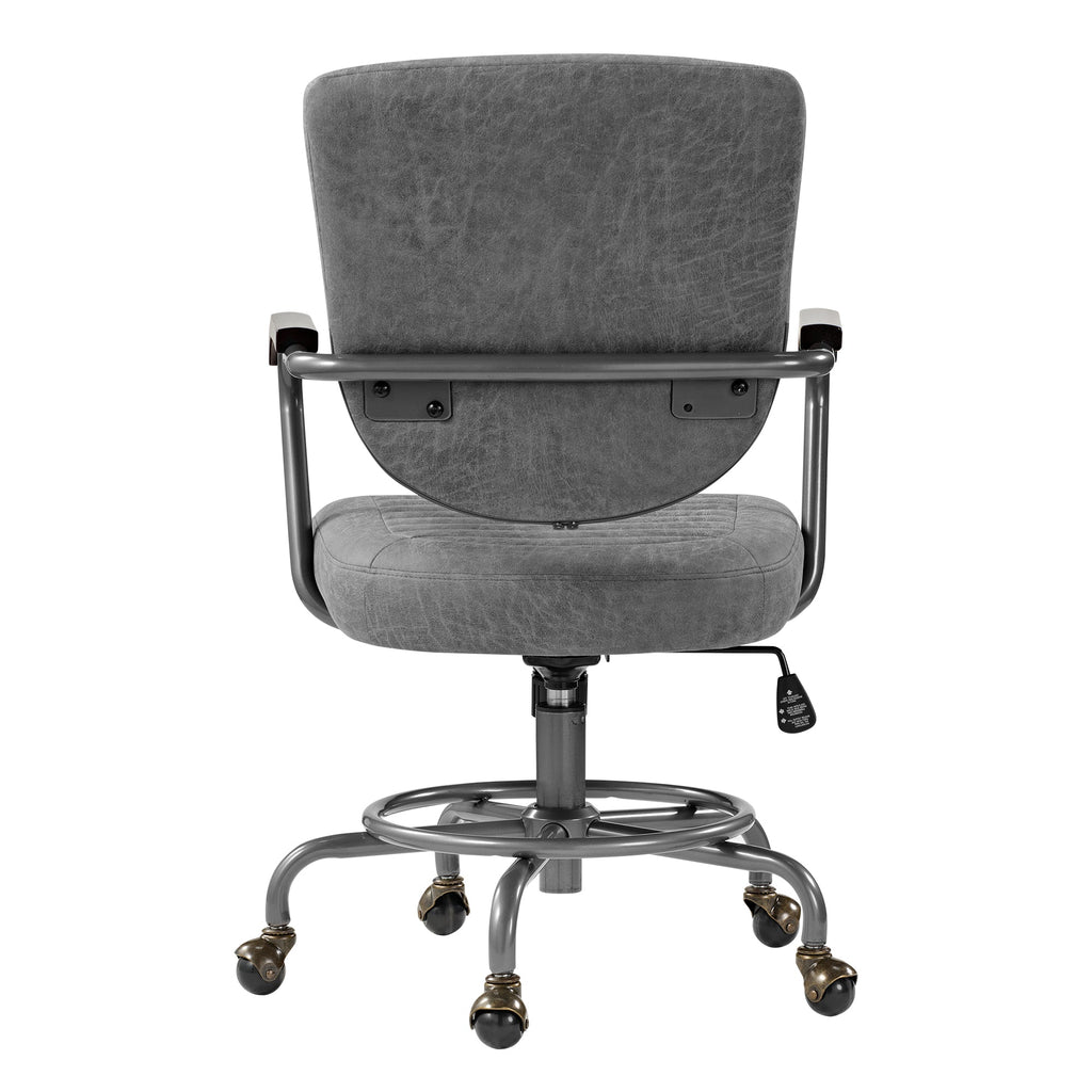 Retro PU Leather Task Office Chair - Solid Wood Arms