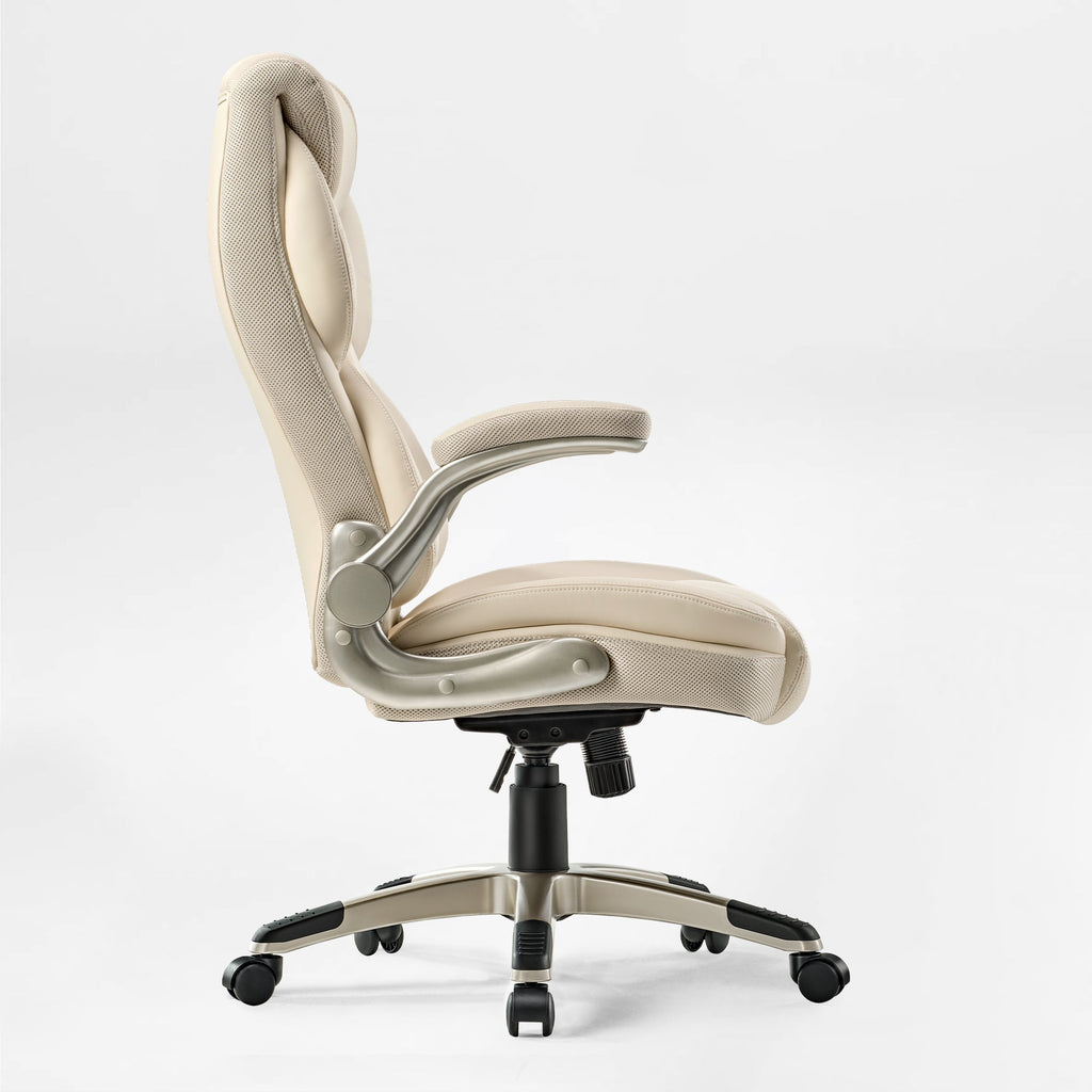 Faux Leather Home Office Chair - Ergonomic Cream