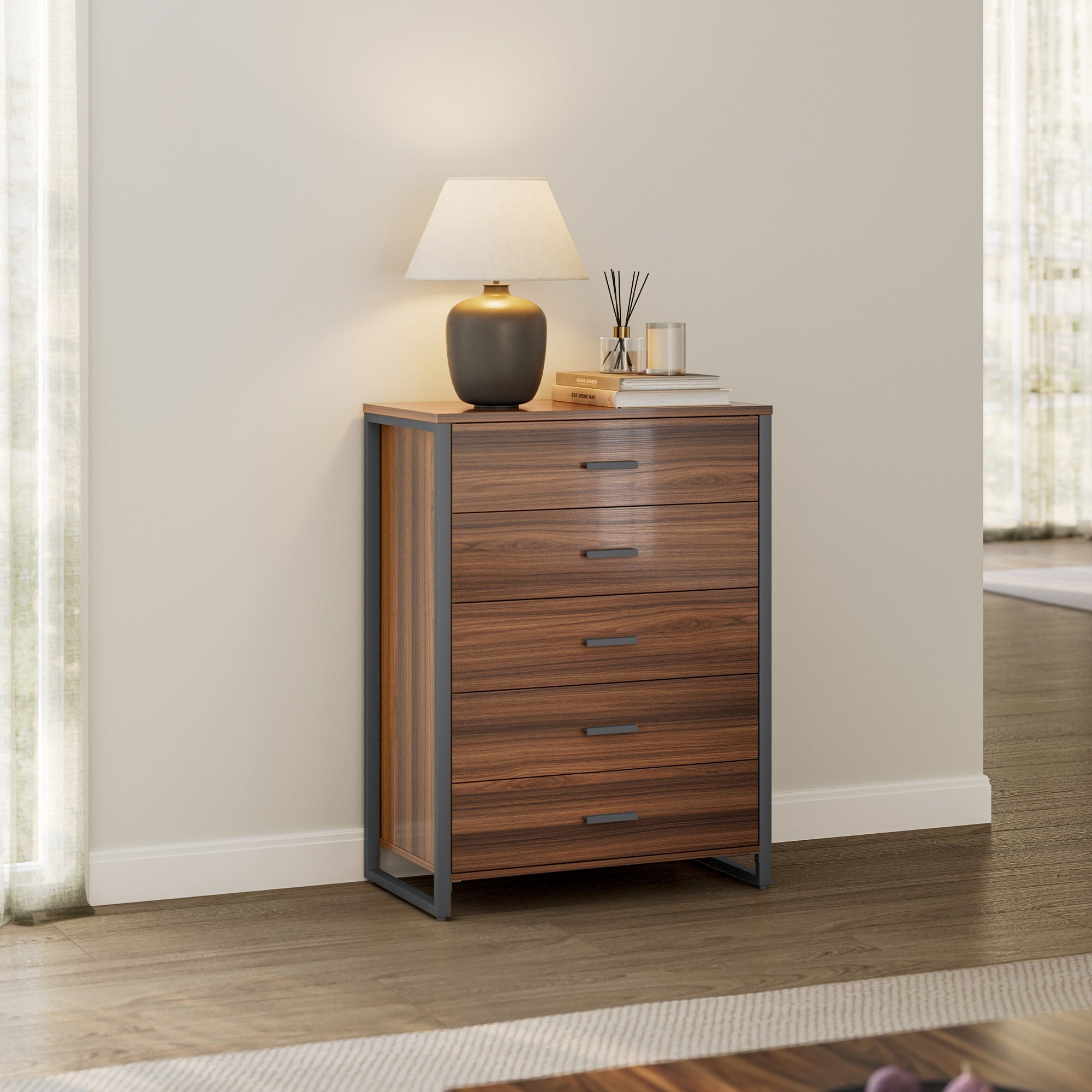 42 Chest 5-Drawers Dresser Accent Cabinet Walnut
