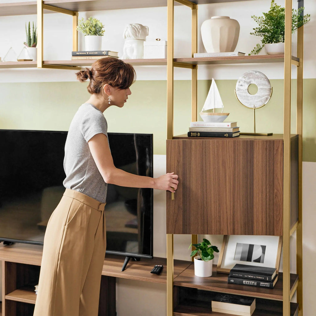 Modern TV Stand with Storage Cabinet and Book Shelves