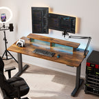 63x29 Walnut Height Adjustable Standing Desk with RGB Monitor Stand