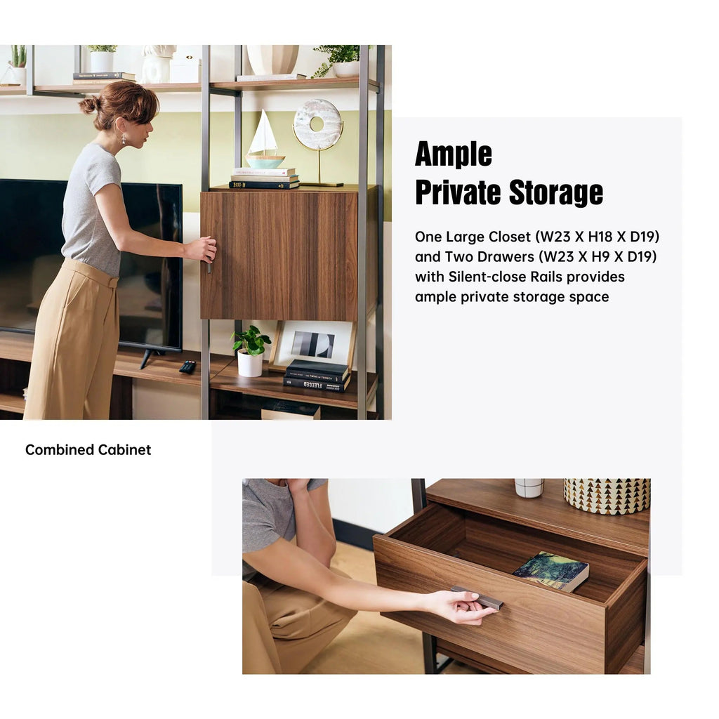 Modern TV Stand with Storage Cabinet and Book Shelves