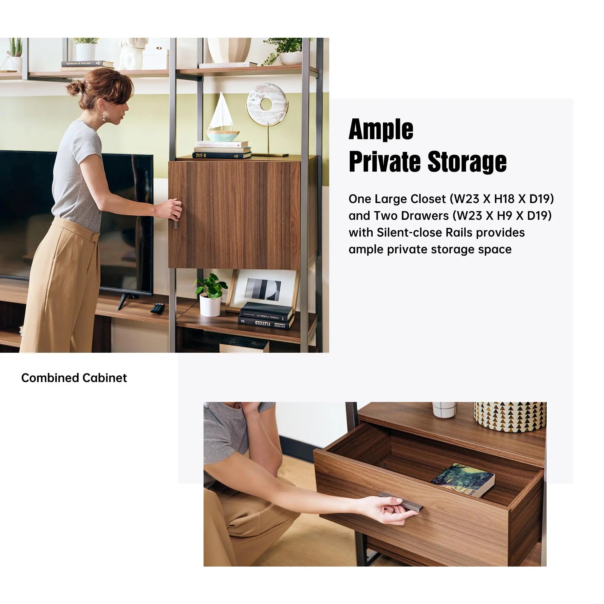 Modern TV Stand with Storage Cabinet and Book Shelves