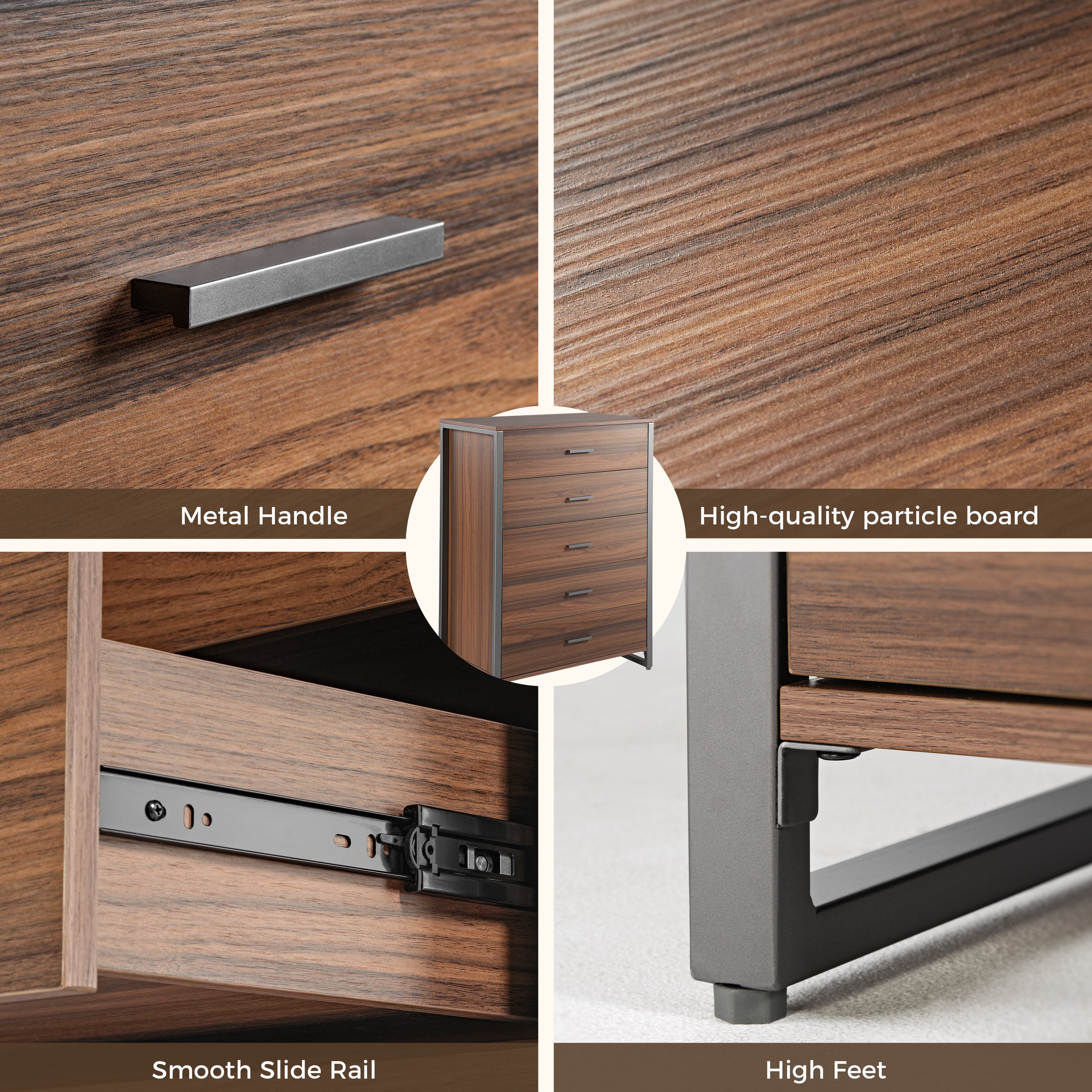 42 Chest 5-Drawers Dresser Accent Cabinet Walnut