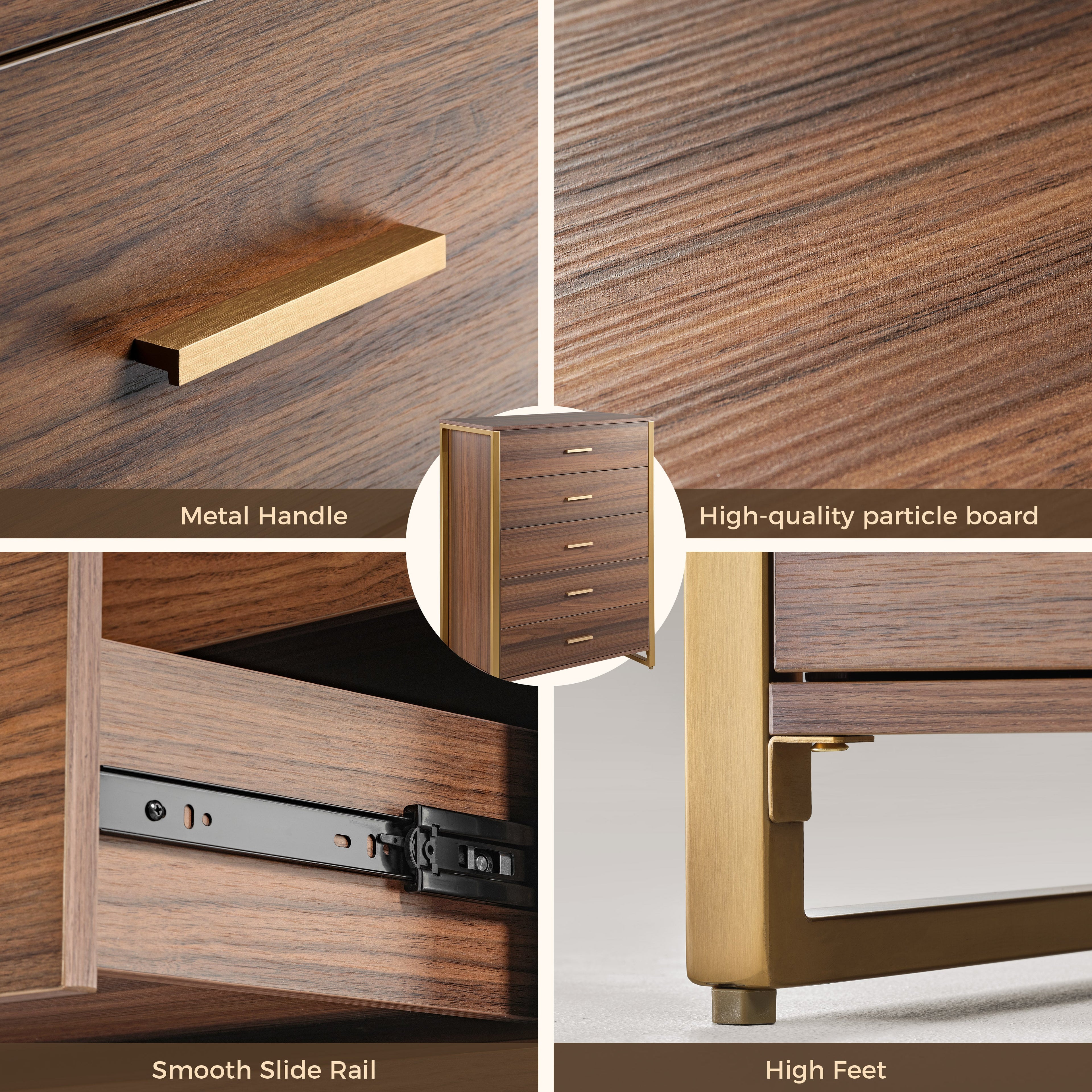 42 Chest 5-Drawers Dresser Accent Cabinet Walnut