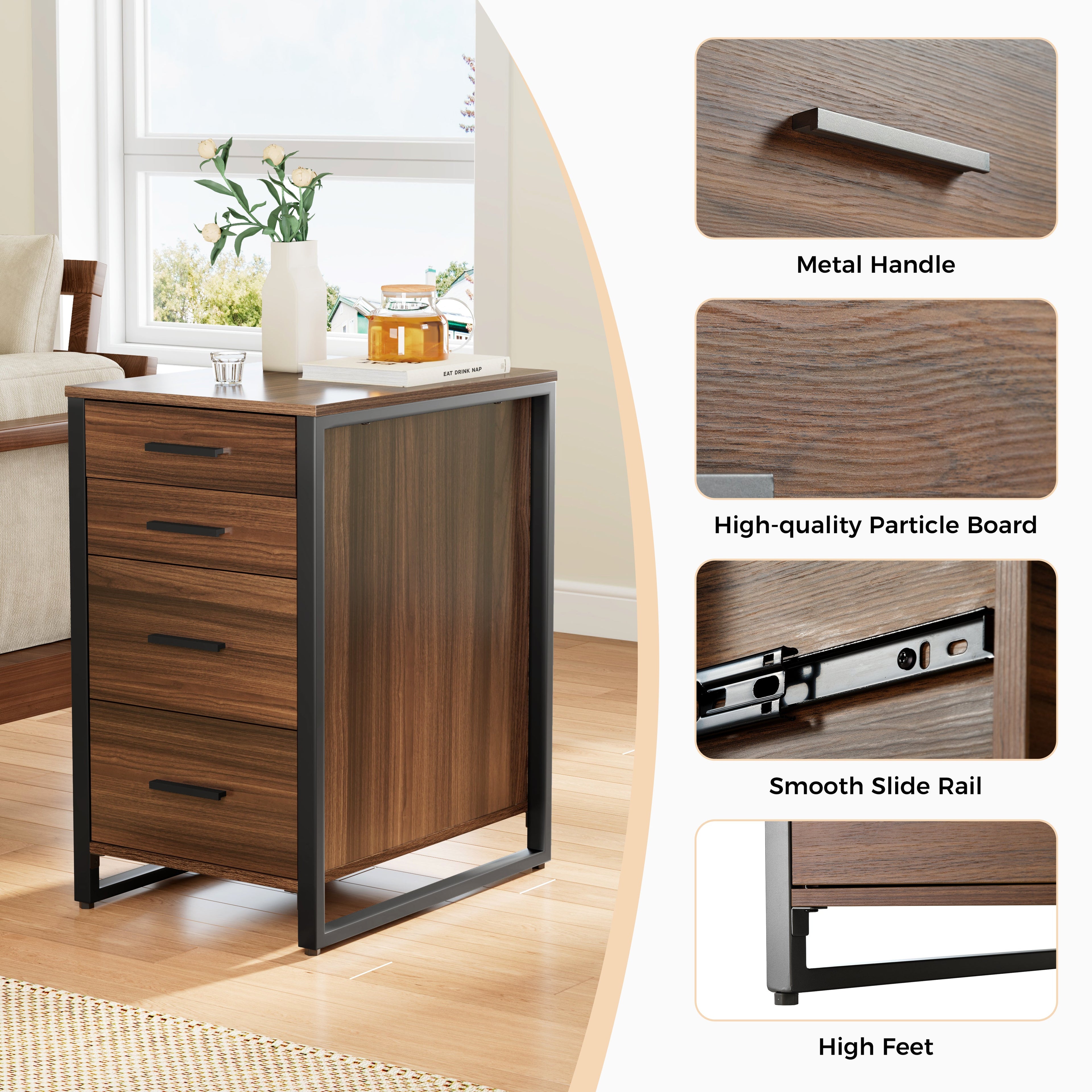 28'' Four-Drawer File Storage Cabinet, Walnut