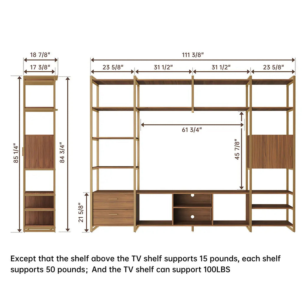 Modern TV Stand with Storage Cabinet and Book Shelves