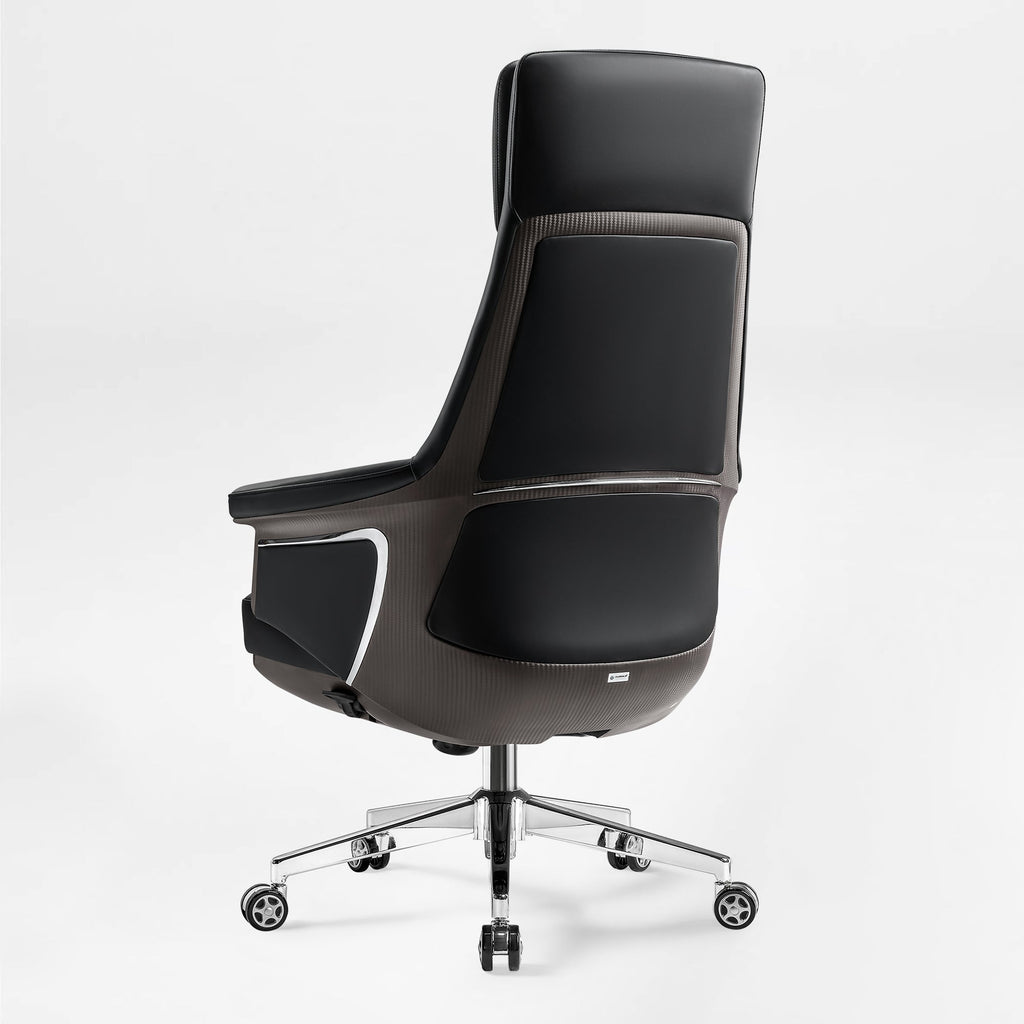 Genuine Leather Executive Office Chair - Leather & Metal Luxury