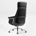 Genuine Leather Executive Office Chair - Leather & Metal Luxury