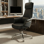 Genuine Leather Executive Office Chair - Leather & Metal Luxury