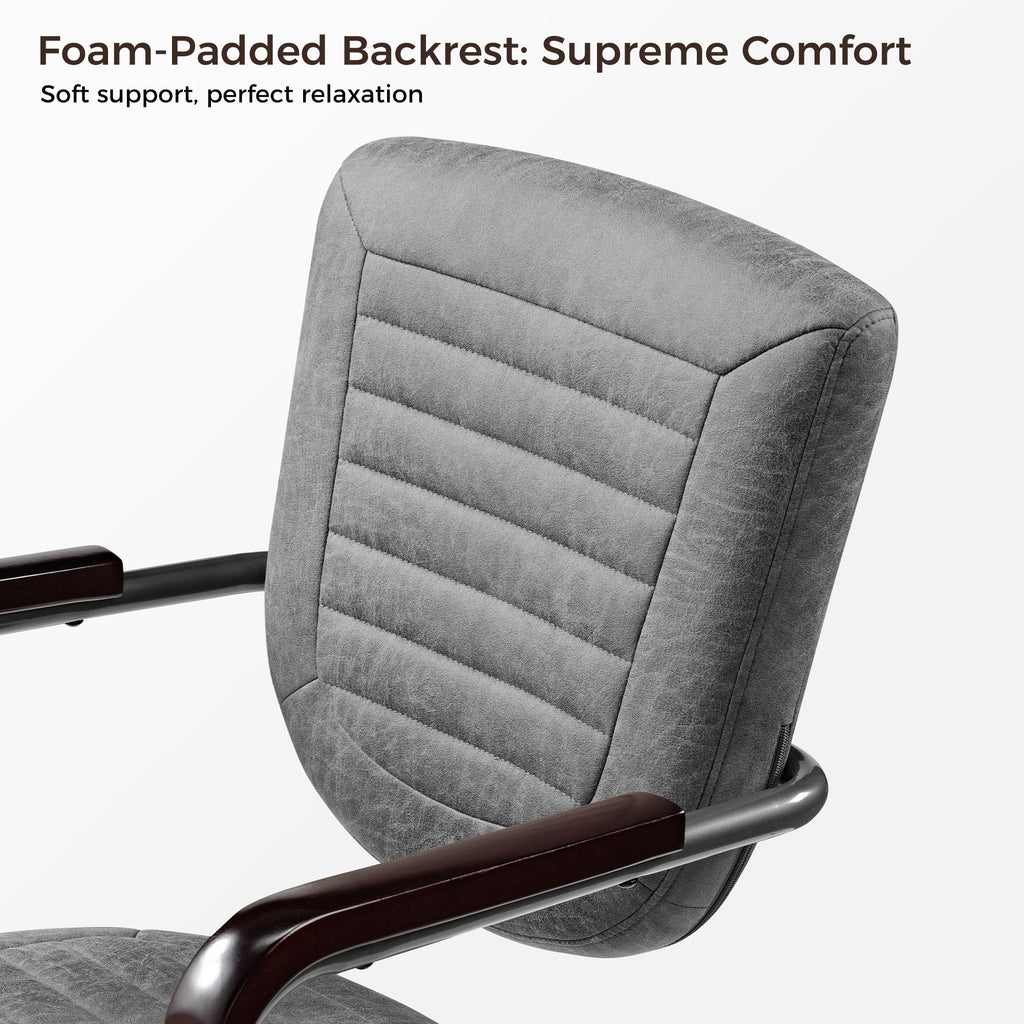 Retro PU Leather Task Office Chair - Solid Wood Arms