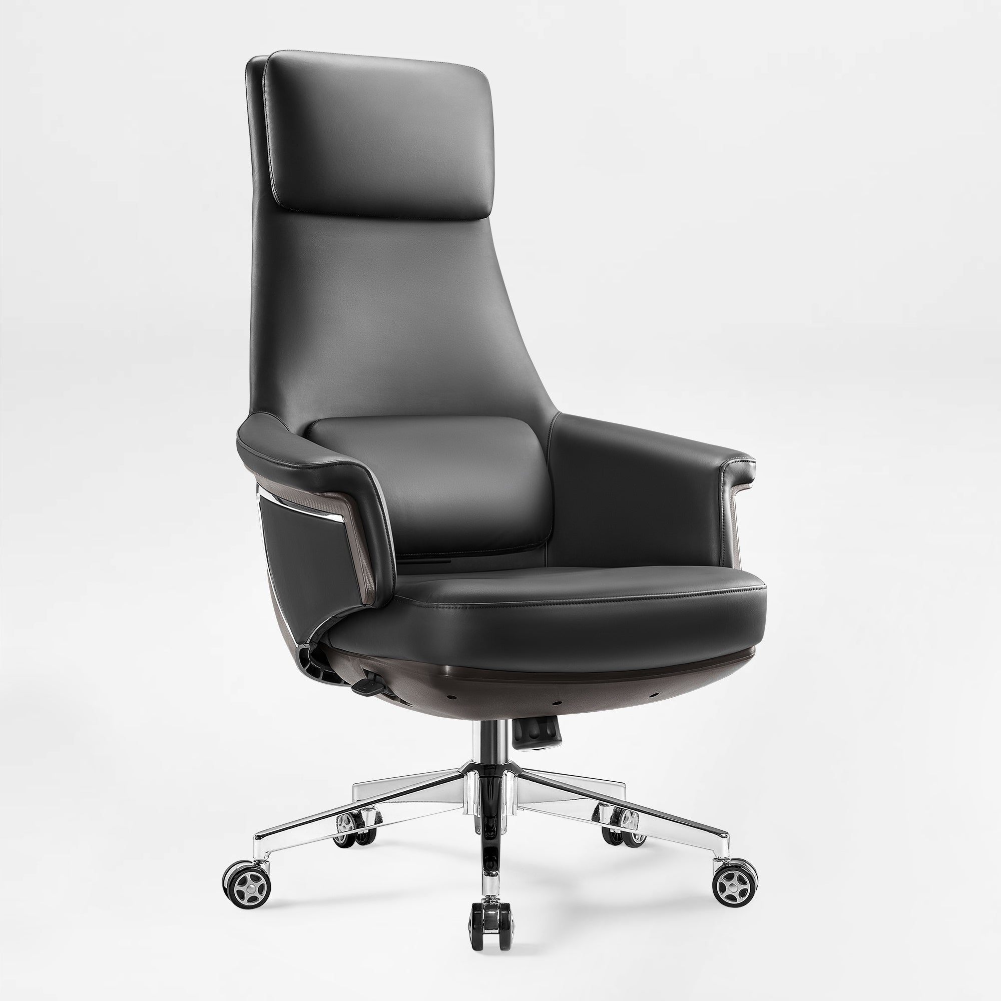Genuine Leather Executive Office Chair - Leather & Metal Luxury