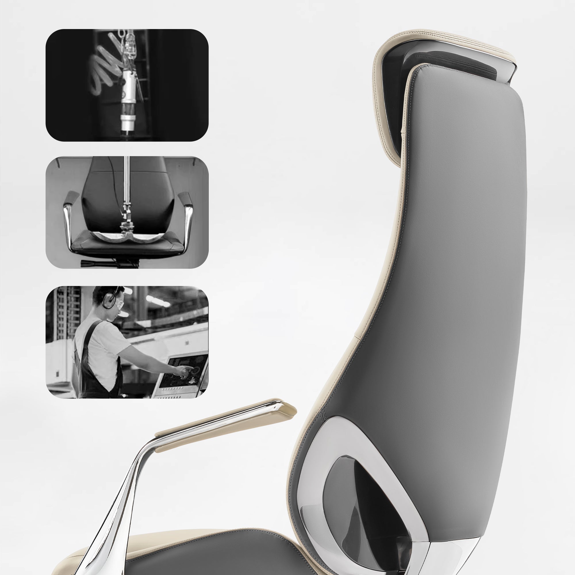 Genuine Leather Executive Office Chair - Butterfly Design High Back