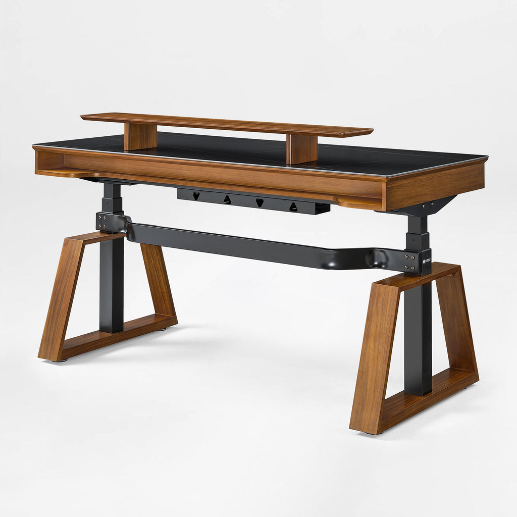 63x29 Executive Height Adjustable Standing Desk with Walnut Desktop and Drawers