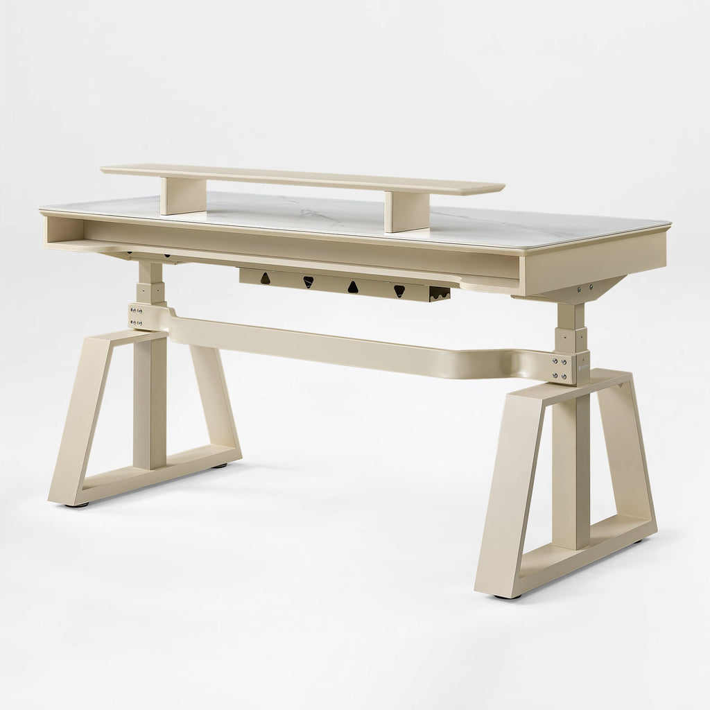 63x29 Executive Height Adjustable Standing Desk with Walnut Desktop and Drawers