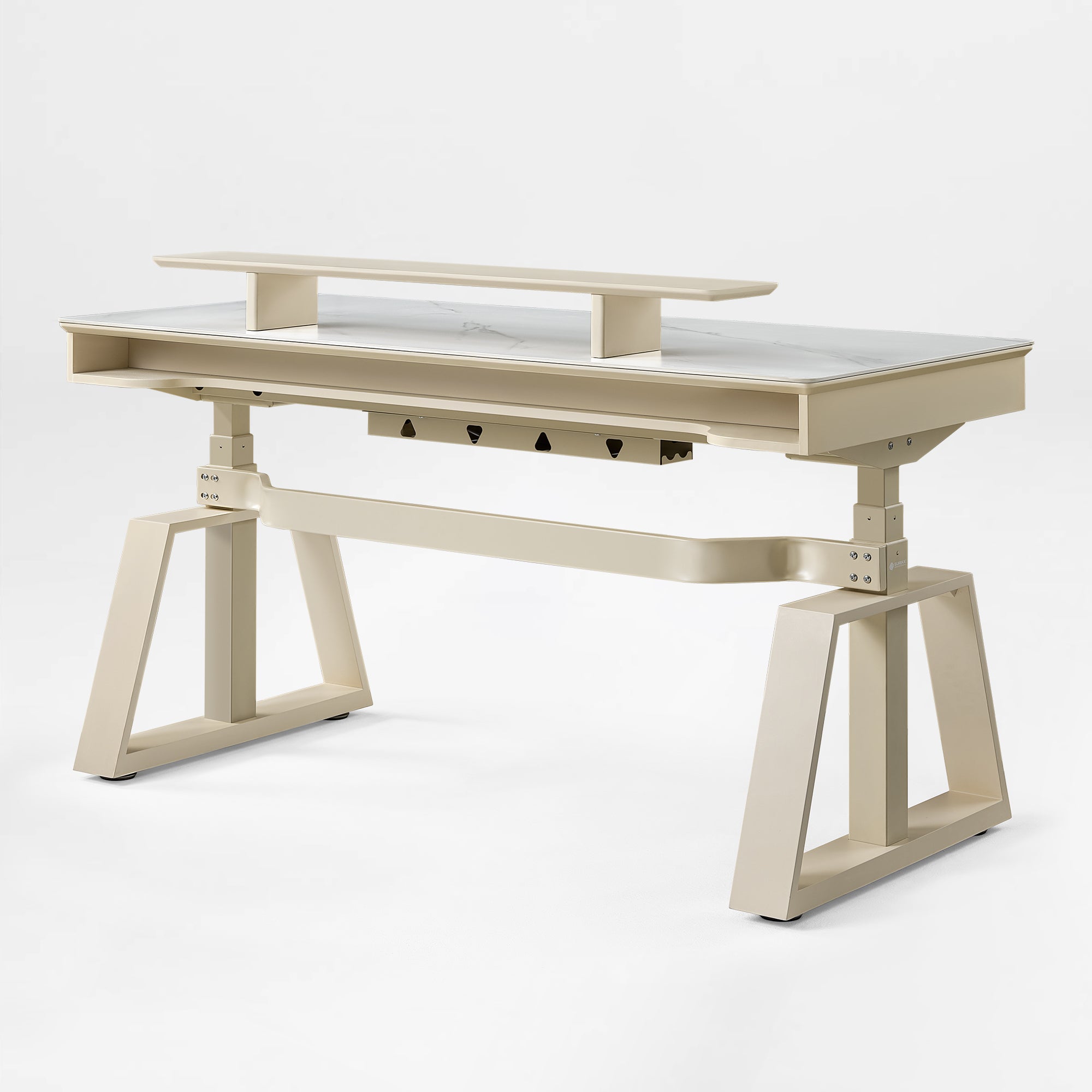 63x29 Executive Height Adjustable Standing Desk with Walnut Desktop and Drawers