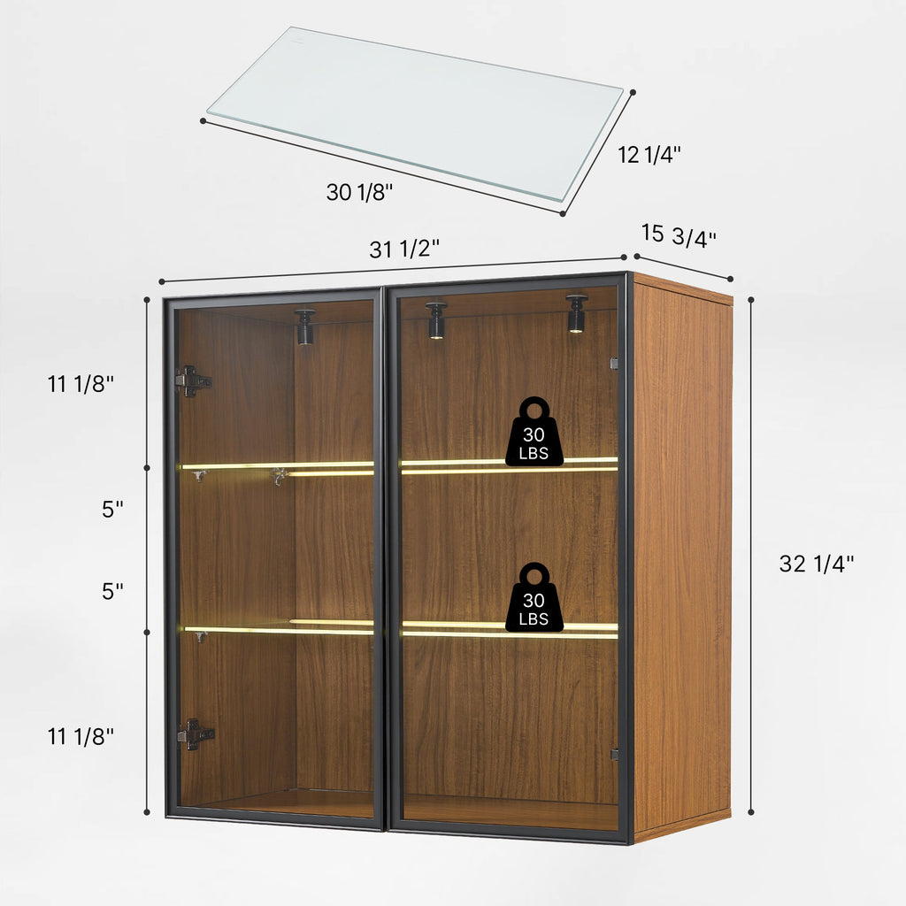 32 Wall Mounted Curio Cabinet with Glass Doors