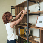 Wood Bookcase Cabinet with Bottom Storage and Adjustable Shelves