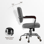 Retro PU Leather Task Office Chair - Solid Wood Arms