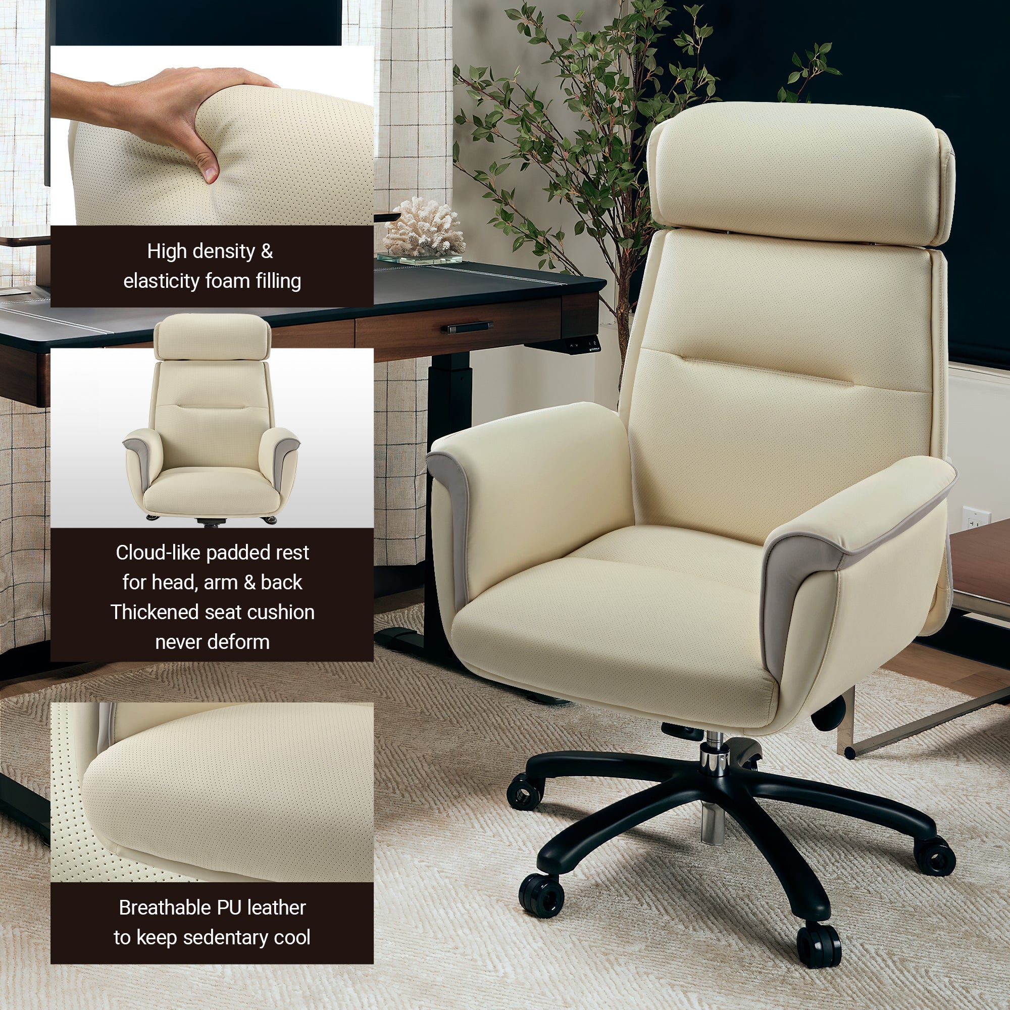 Microfiber Leather Executive Office Chair with Adjustable Headrest