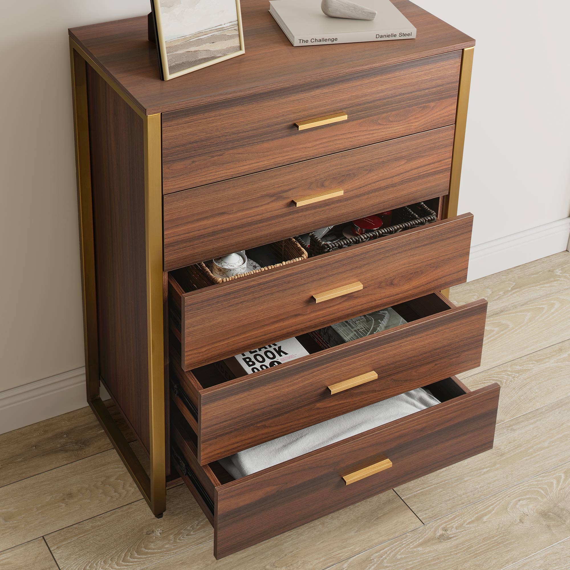 42 Chest 5-Drawers Dresser Accent Cabinet Walnut