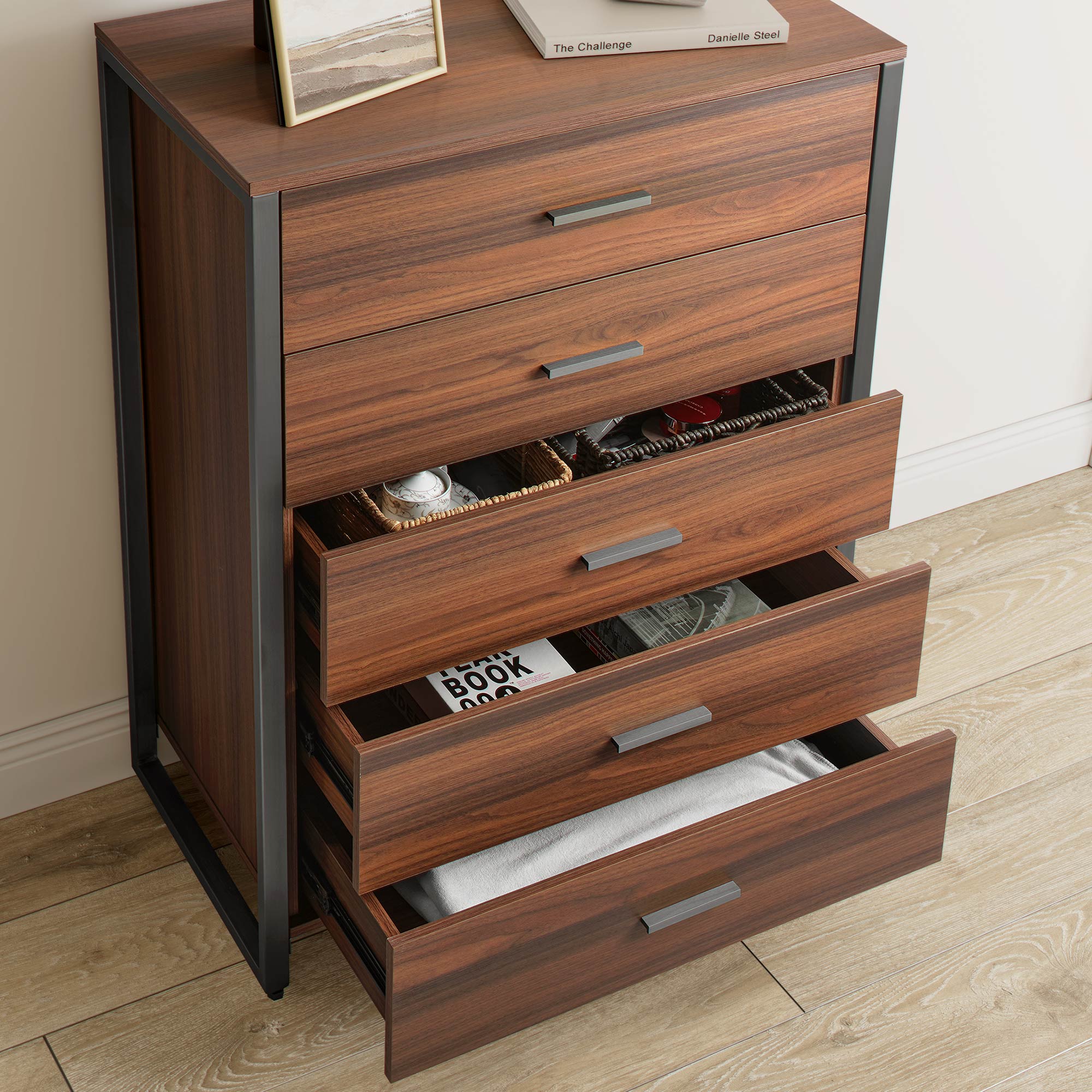 42 Chest 5-Drawers Dresser Accent Cabinet Walnut