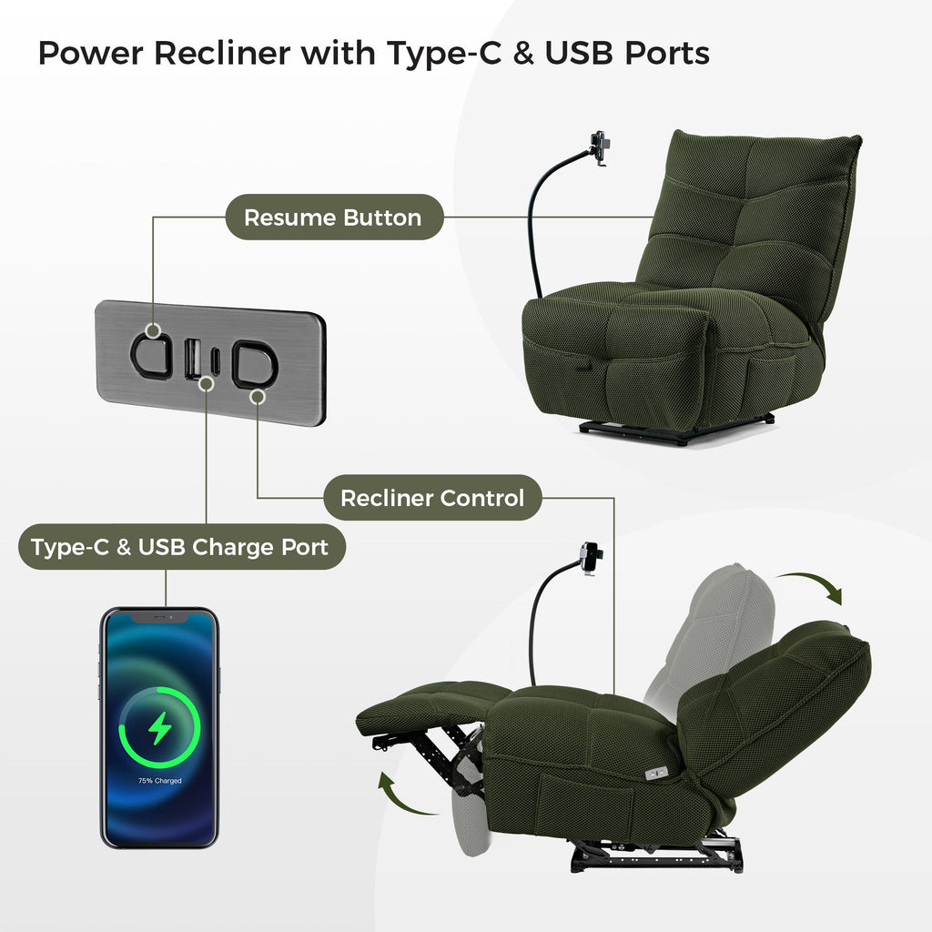 Recliner with Wireless Charging and USB Port