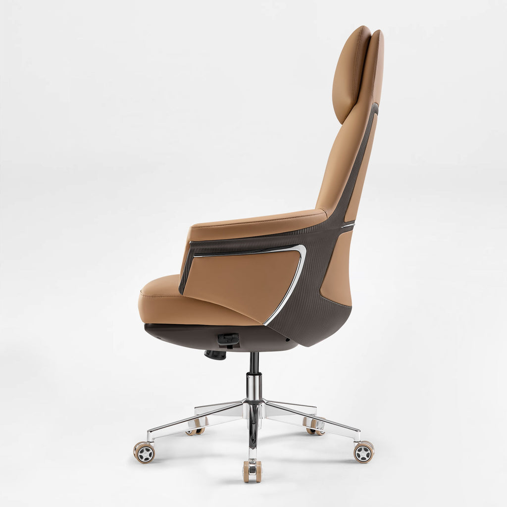 Genuine Leather Executive Office Chair - Leather & Metal Luxury
