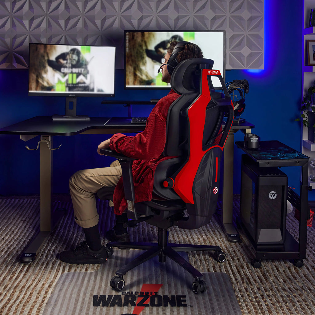 Racing-Style Gaming Chair with Headrest and Lumbar Pillow, Black and Red