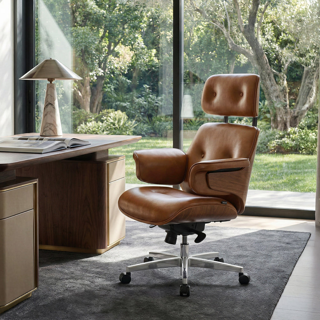 Genuine Leather Executive Office Chair - Classic Ergonomic Design