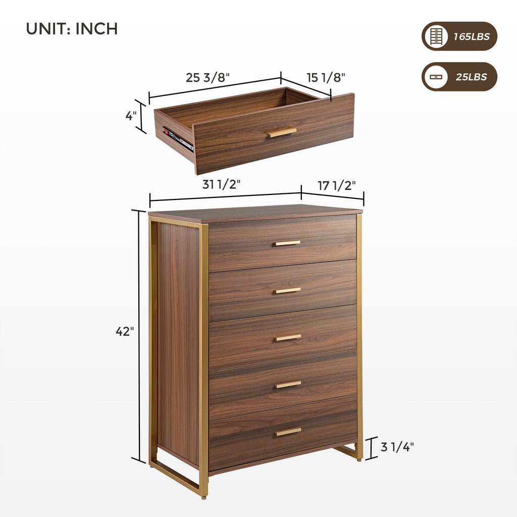 42 Chest 5-Drawers Dresser Accent Cabinet Walnut