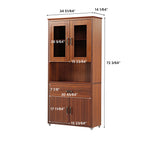 72'' Storage Bookcase with Glass Doors, Drawers and Shelves, Walnut