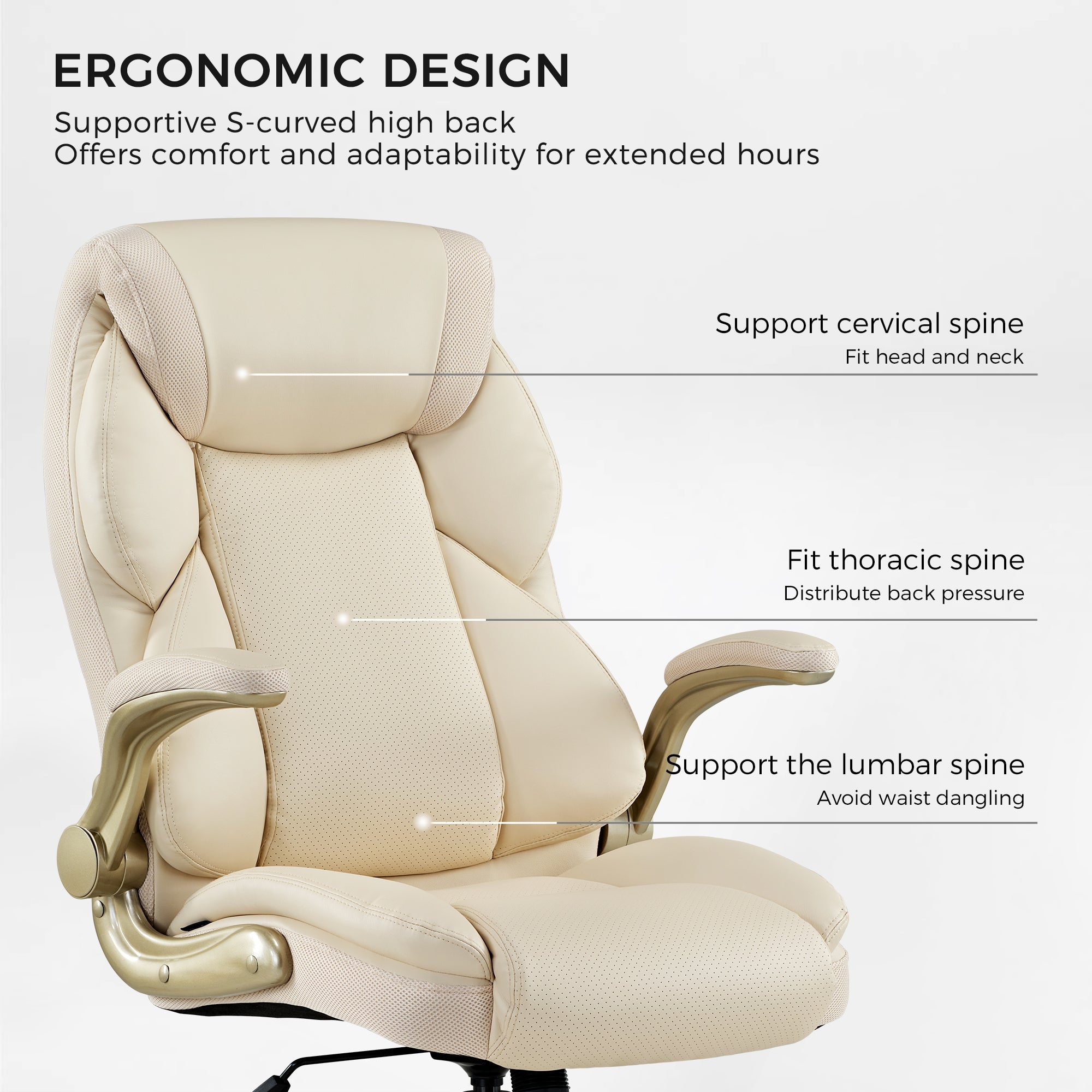 Faux Leather Home Office Chair - Ergonomic Cream