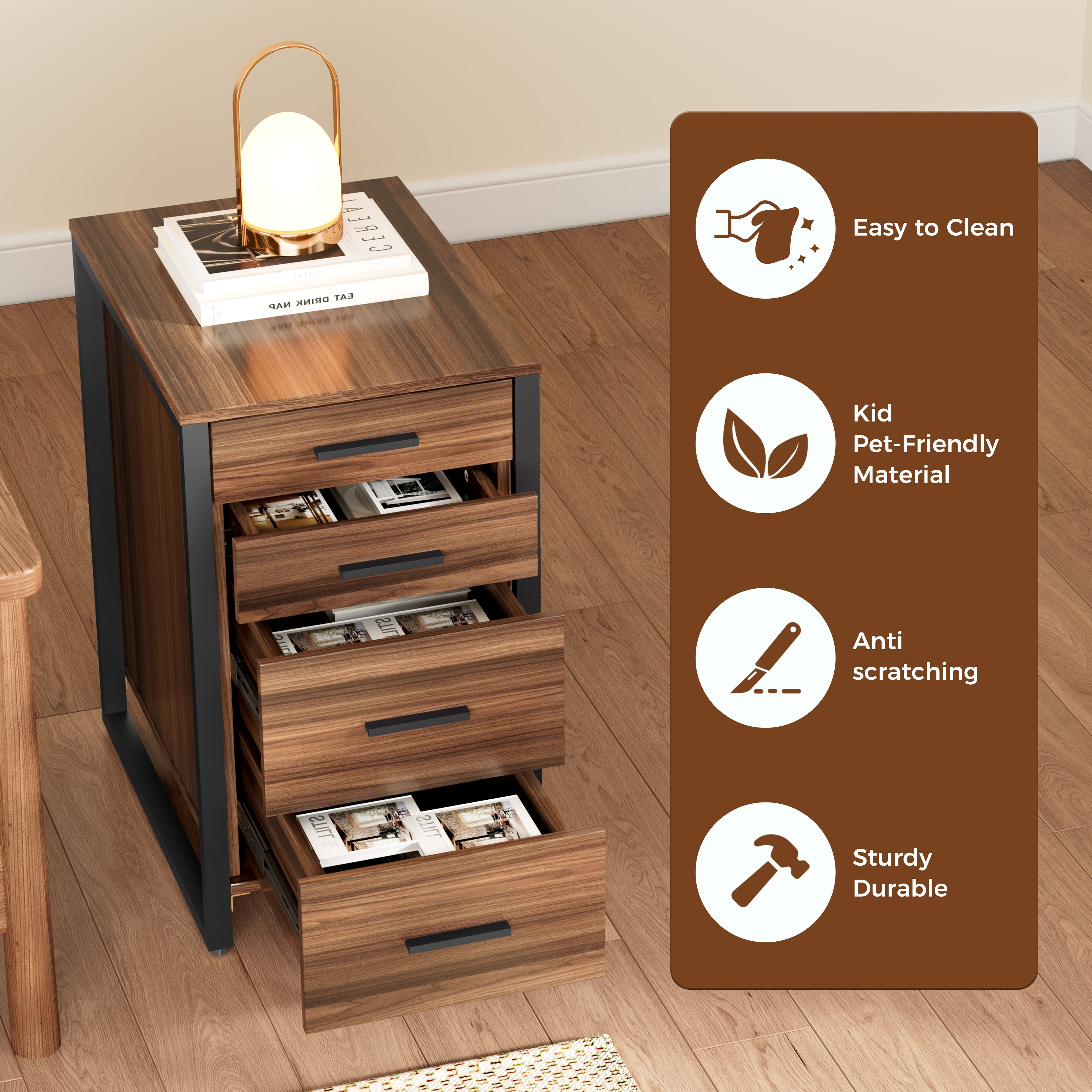 28'' Four-Drawer File Storage Cabinet, Walnut