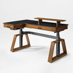 63x23 L-Shaped Height Adjustable Executive Desk, Black and Gold Sintered Stone
